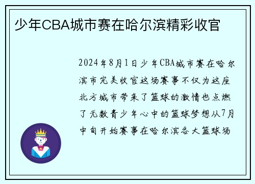 少年CBA城市赛在哈尔滨精彩收官